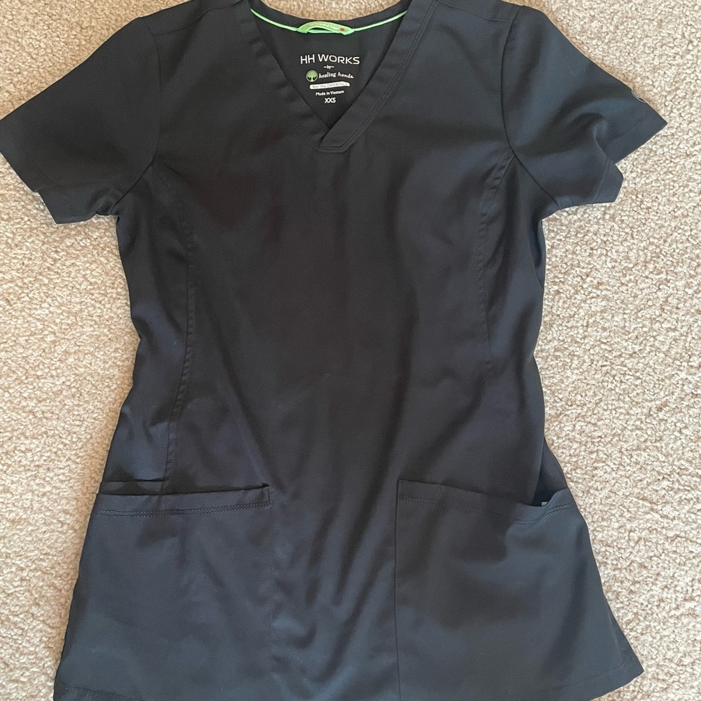 Healing hands black scrub top